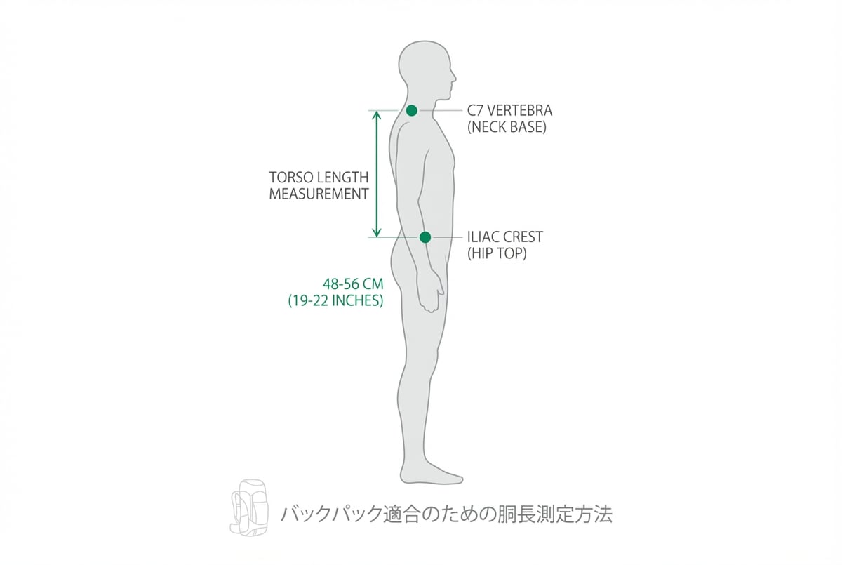背面長の測り方と正しいフィッティングを示す図