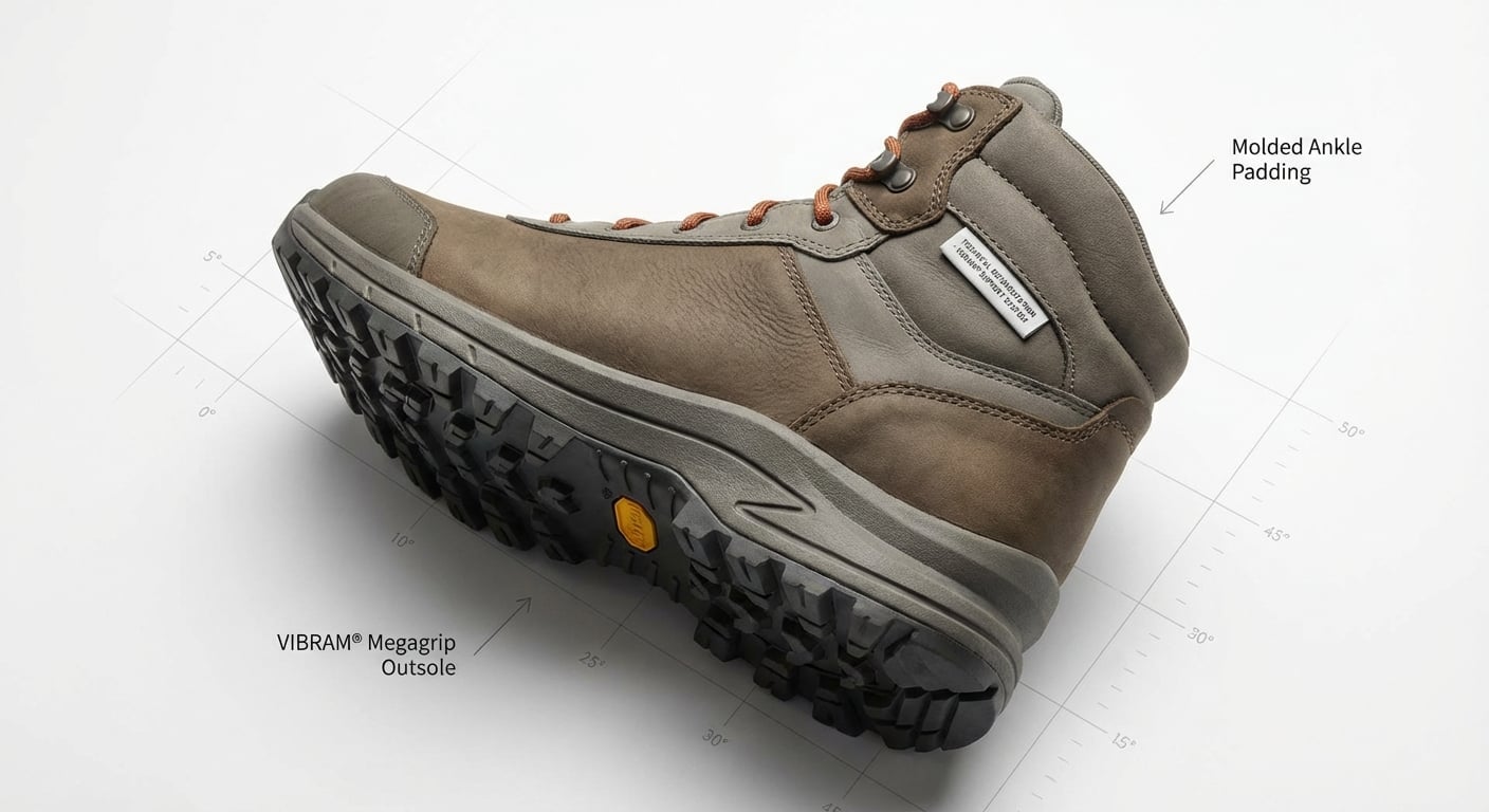 登山靴のソール構造とアンクルサポートの詳細クローズアップ